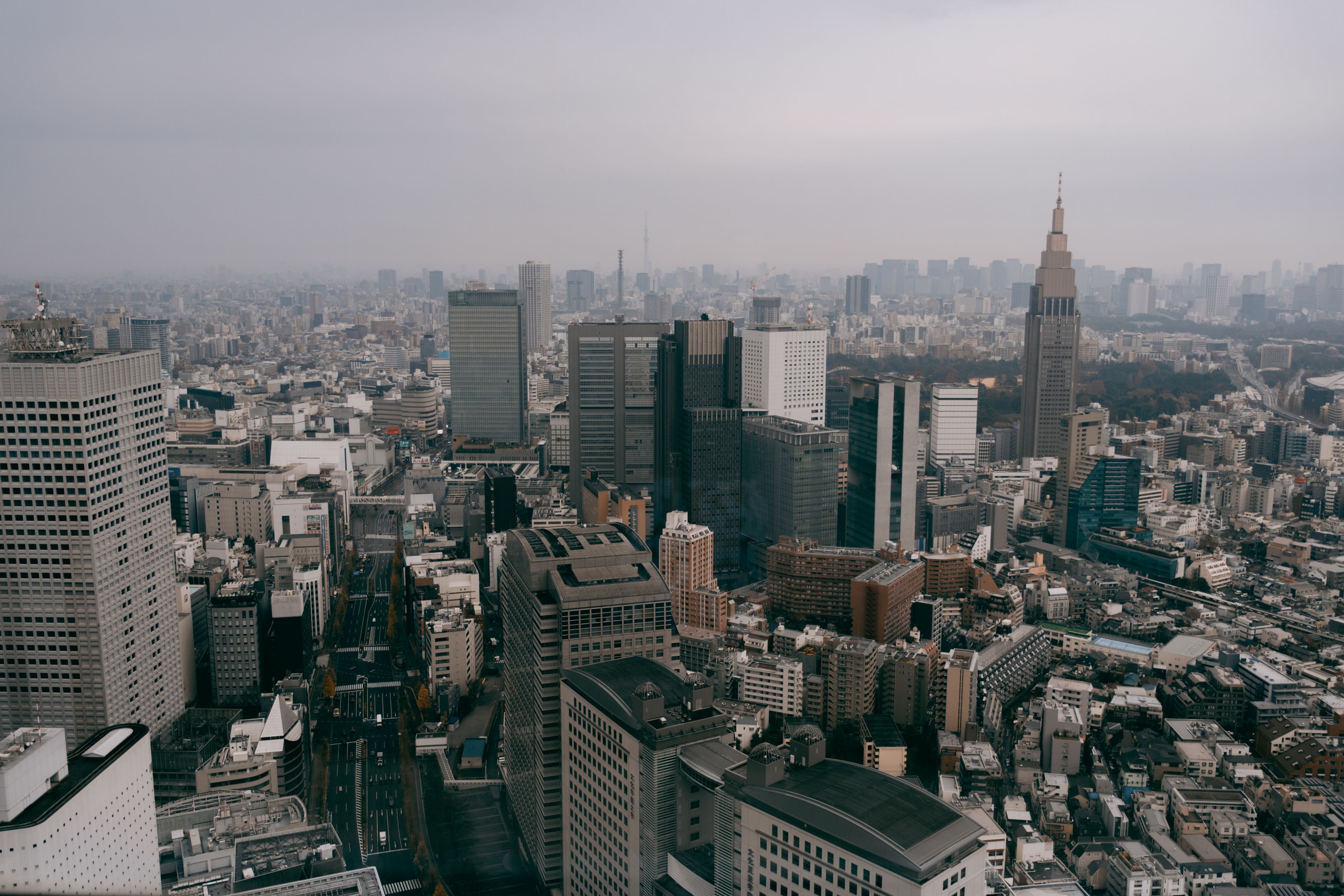 Aerial view across central Tokyo